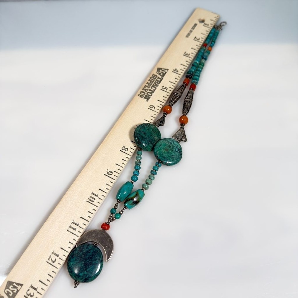 Vintage Turquoise Necklace Sterling Silver Beads 20" with a 2" Drop - Picture 7 of 12